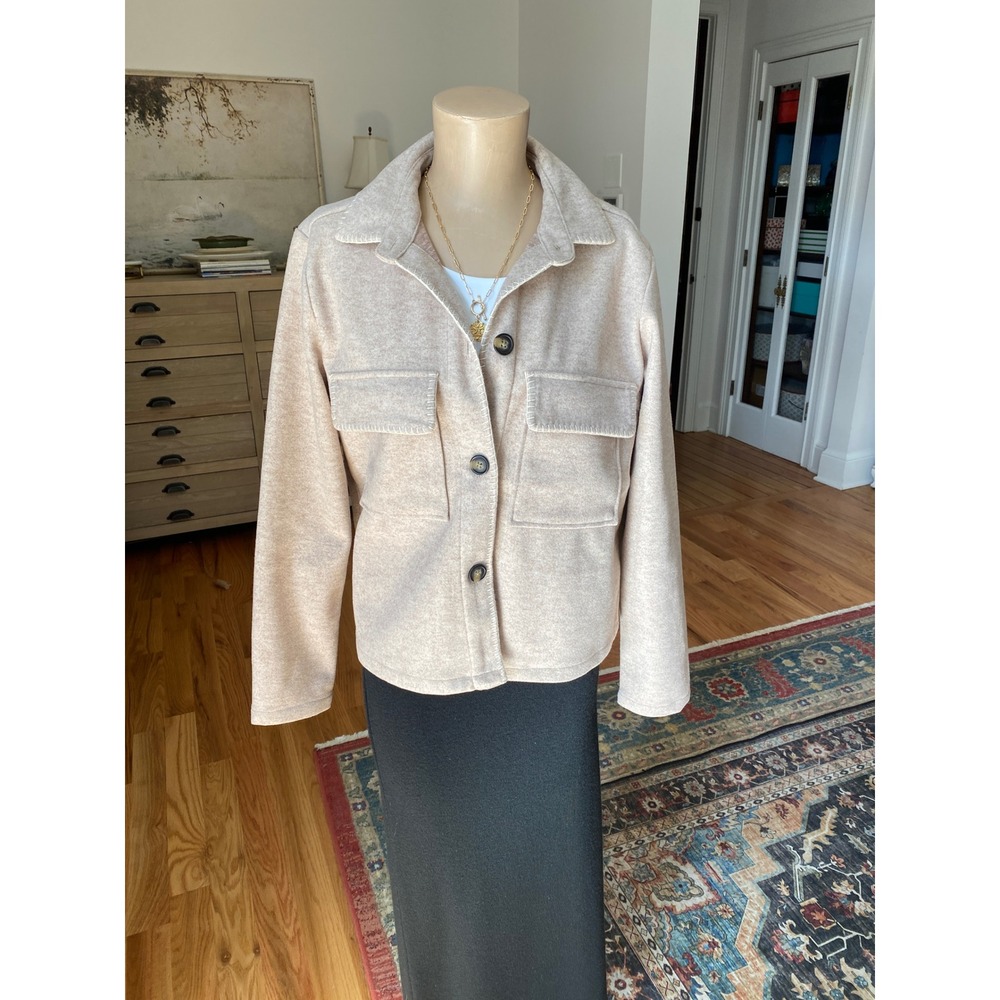 Beachlunchlounge Oatmeal Heather Whipstitch Button Front Shacket Womens Small